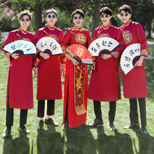 中式伴郎服男兄弟装接亲礼服，搞笑中国风，大码唐装结婚秀禾兄弟团服