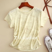 Z11 studio2024夏季T恤女短款圆领短袖迷彩修身打底衫上衣女