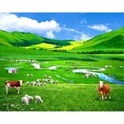 定制fj0971牛群羊群草原牧场，蒙古包直播网红牛羊马八骏(马，八骏)背景墙风景