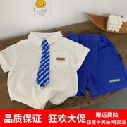 男童儿童装夏装衬衫短袖T恤polo纯棉学院风礼服领带毕业照表演服