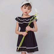  韩国进口童装BerryBerry2018夏女中大童镂空蕾丝露肩连衣裙