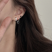 暗黑色系耳环 S925纯银设计感百搭耳扣 精致心形迷你耳骨环女