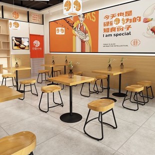 现代简约铁艺实木餐饮桌椅组合原木风餐厅汉堡店快餐店商用餐桌椅