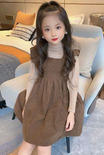 韩版童装2022秋装女童洋气吊带背心裙儿童纯色裙子宝宝连衣裙