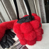 新年大红色手提包特卖可爱手工球球包真兔毛毛，球手拎水桶包包