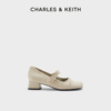 CHARLES&KEITH春夏女鞋CK1-60580264复古圆头粗跟玛丽珍鞋女鞋