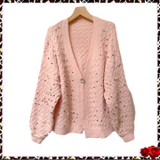 高端定制品牌浅粉色，加厚山羊绒马海毛混纺，重工钉珍珠阔版开衫外套