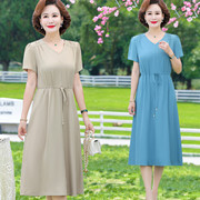 中年女装夏装妈妈连衣裙，洋气高贵2023中老年，夏季短袖气质裙子