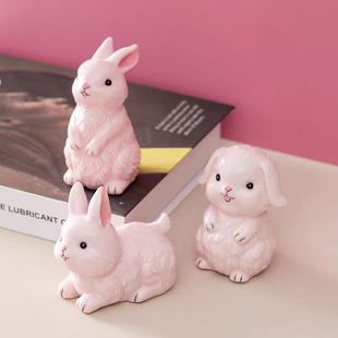 粉色萌兔摆件陶瓷茶宠摆件家居饰品可爱兔子吉祥物十二生肖小白兔