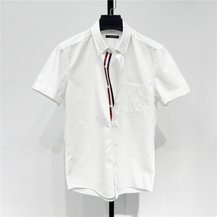 dh高端夏季绸缎短袖纯白抗皱衬衫，男士高支纯棉免烫修身tb风白衬衣