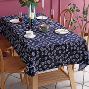 蓝印花桌布长方形，复古民族风纯棉青花瓷，棉麻餐桌布艺茶几台布桌垫