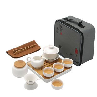 盖碗便携式旅行陶瓷功夫茶具，套装简约家用一壶四杯泡茶壶定制