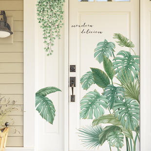 可移除墙贴小清新热带植物绿叶，房门墙角贴纸画背景客厅卧室自粘