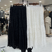 法式小众棉质镂空刺绣蕾丝，半身裙ins超仙气质，绣花拼接高腰a字长裙