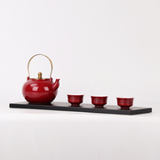 定制新中式样板房客厅茶几茶具茶室摆放红色陶瓷茶壶茶杯套装组合