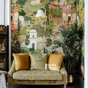 南洋风复古卧室背景墙纸斋浦尔花园法式壁纸客厅玄关墙布定制壁画
