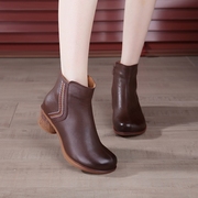 1938彩线短靴中跟软底真皮靴子妈妈鞋复古民族风原创手工鞋马丁靴