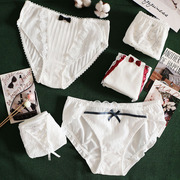 4条装女士裤头纯棉纯色白色蕾丝性感全棉透明中腰三角内裤礼盒装