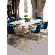 轻奢大理石餐桌椅组合 后现代简约小户型铁艺长方形家用吃饭桌