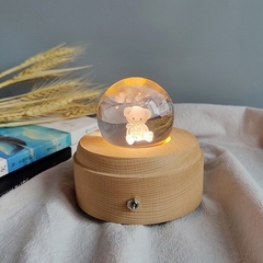 实木水晶球led小夜灯音乐盒摆件