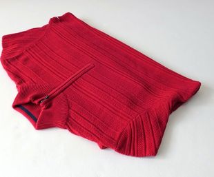 男款外贸出口尾货复古立体编织纯色拉链，半高领毛衣红色棉线不扎
