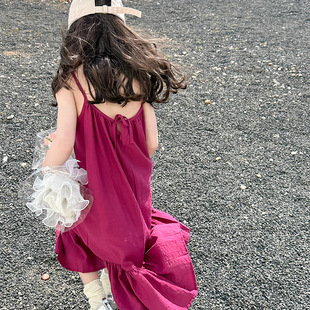 女童夏款连衣裙高级感夏季2023儿童吊带裙子，薄款夏装洋气红色