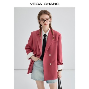 VEGA CHANG西装女2024年春季简约气质减龄微垫肩正肩廓形西服