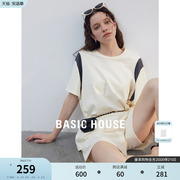 Basic House/百家好撞色短袖t恤宽松短裤夏季运动两件套套装