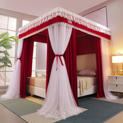 遮光防尘蚊帐床帘架子一体式家用落地式三开门床幔简约纯色品