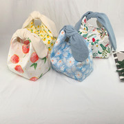 ins日式和风可爱兔耳朵便当包帆布包花朵午餐饭袋 学生手提饭盒包