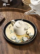 光一简约干泡台家用吸水壶承速干沥水茶台粗陶瓷中式小型茶盘