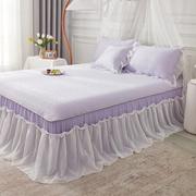 雾紫色的梦雪纺床裙款乳胶凉席，三件套夏日凉感丝空调折叠软席子