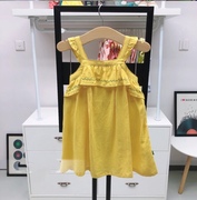 韩国童装 22夏季女童宝宝木耳边黄色刺绣吊带裙 儿童连衣裙F7