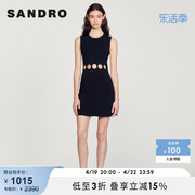 SANDRO Outlet女装法式修身黑色镂空A字无袖针织连衣裙SFPRO02606