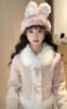 韩系可爱少女甜美减龄毛毛拼接短款粉色外套长袖蕾丝边连衣裙套装