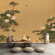 新中式古典古风国画荷花背景墙纸电视背I景墙装饰墙布客厅定制壁