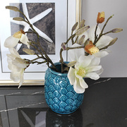 新古典(新古典)后现代蓝色陶瓷，裂纹复古花瓶，家具家居饰品样板房摆台陈设品