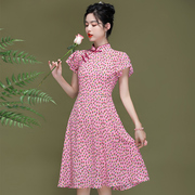 中国风旗袍裙子夏季2023年女年轻款飞飞袖雪纺日常改良连衣裙