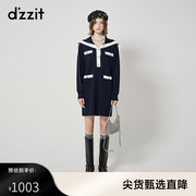 dzzit地素奥莱针织连衣裙23秋深蓝色小香风海军领设计感