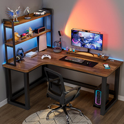 转角电脑桌书架一体双人，办公桌卧室学习桌，家用小户型拐角电竞桌子