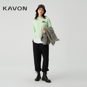 kavon卡汶精致立体爱心，绣花圆领拼接百搭假两件宽松棉质长袖卫衣