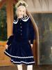 Shiitake 22AW 古堡公主法式浪漫蓝色丝绒娃娃领蕾丝边外套