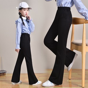 女童裤子2024春夏儿童中大童，学生洋气时髦阔腿黑色微喇叭长裤