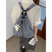 学生休闲双肩包包，女2023潮韩国条纹，帆布包百搭大容量背包