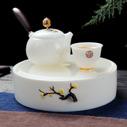 景德镇功夫茶具套装家用客厅简约羊脂玉白瓷茶盘茶杯陶瓷盖碗茶壶