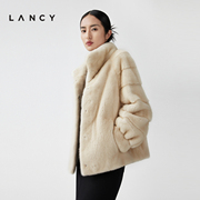 LANCY/朗姿2023秋冬立领保暖高级感水貂毛大衣短款皮草外套女