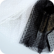 黑白色植绒波点蕾丝，布料面料辅料网纱裙子裙摆，窗帘婚庆布艺材料