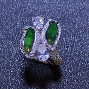 个性首饰天然翡翠a货，戒指满绿冰种925银镶嵌指环时尚中国风