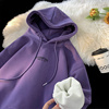 美式复古葡萄紫婴儿绒卫衣男硬挺600g重磅双层帽乌梅紫色加绒外套