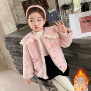 韩系女童夹棉加厚毛毛衣外套2023幼小童洋气宝宝保暖上衣外穿